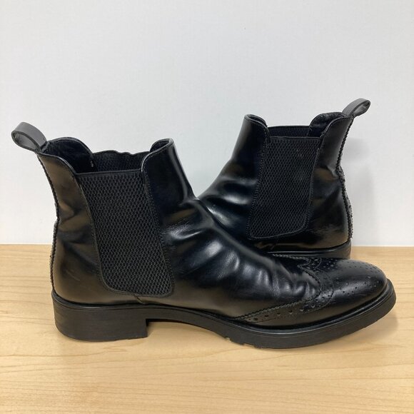 Massimo Dutti Black Chelsea Boots, Eur 40, Women US 9, Brogue Wingtip Leather - Picture 3 of 9